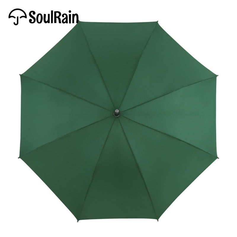 SoulRain 48" Large Umbrella â€“Windproof Stick Umbrellas for Rain, Automatic Open, Vintage Cane green Umbrella with Classic Wooden Handle & Shaft,for Women & Men(Green) - Image 2